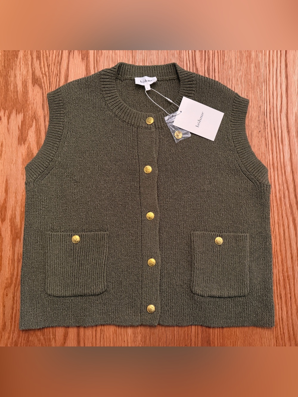 bohme NWT Olive Knit Button-Front Sleeveless Sweater Vest
